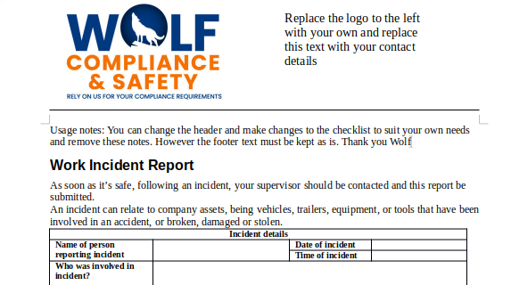 Work Incident Report